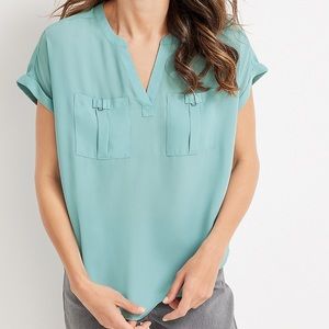 Maurices Atwood Short Sleeve Utility Blouse Teal XL
